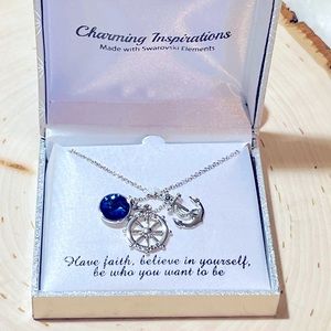 Charming Inspirations nautical silver plated charm necklace Swarovski crystals
